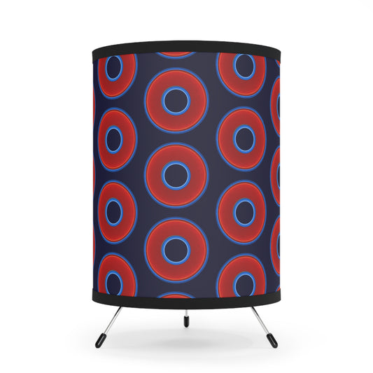 Lumpy Tripod Donut Lamp - vivid red donuts w/midnight blue background