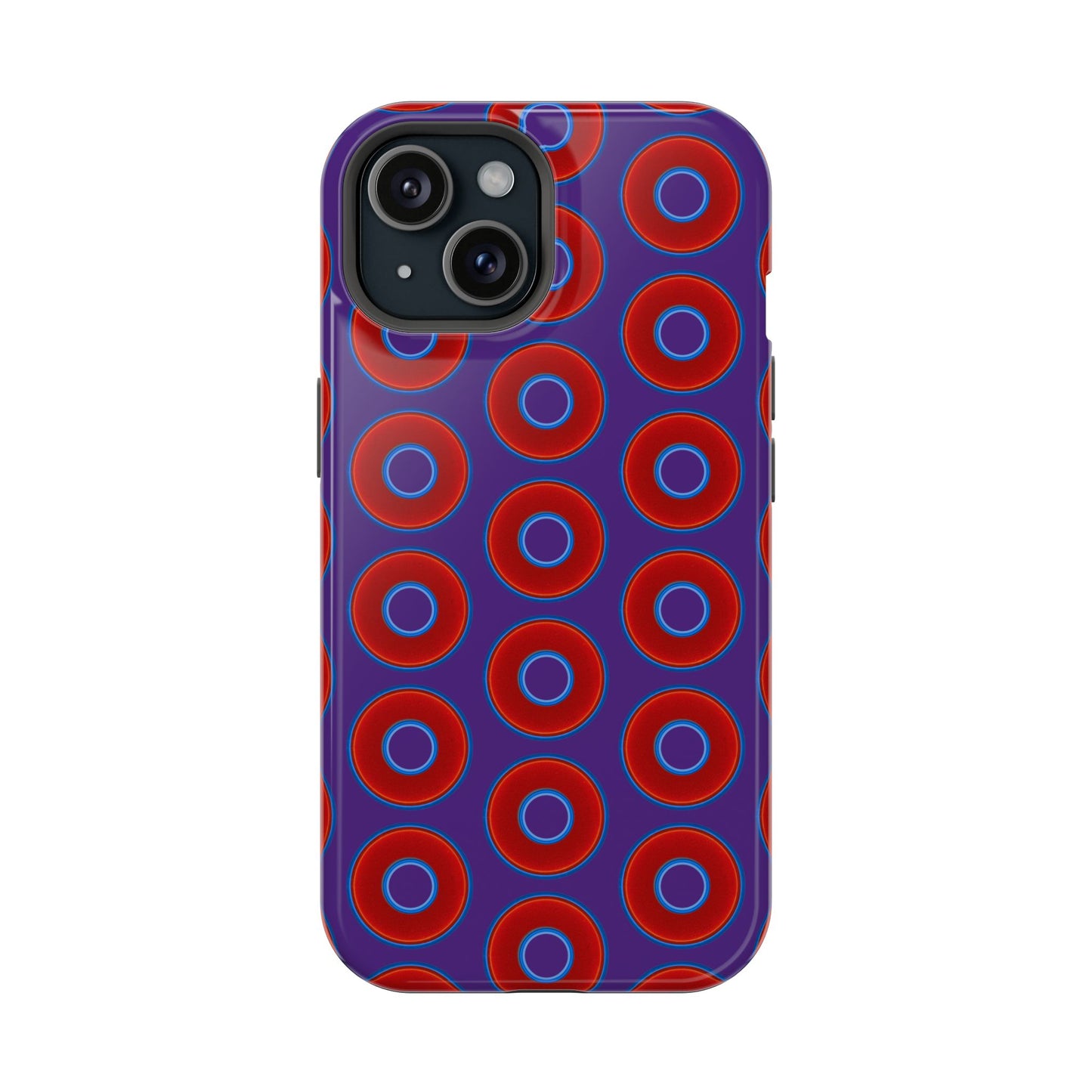 Impact-Resistant Lumpy Donut Case - red vivid donut print w/dark purple background
