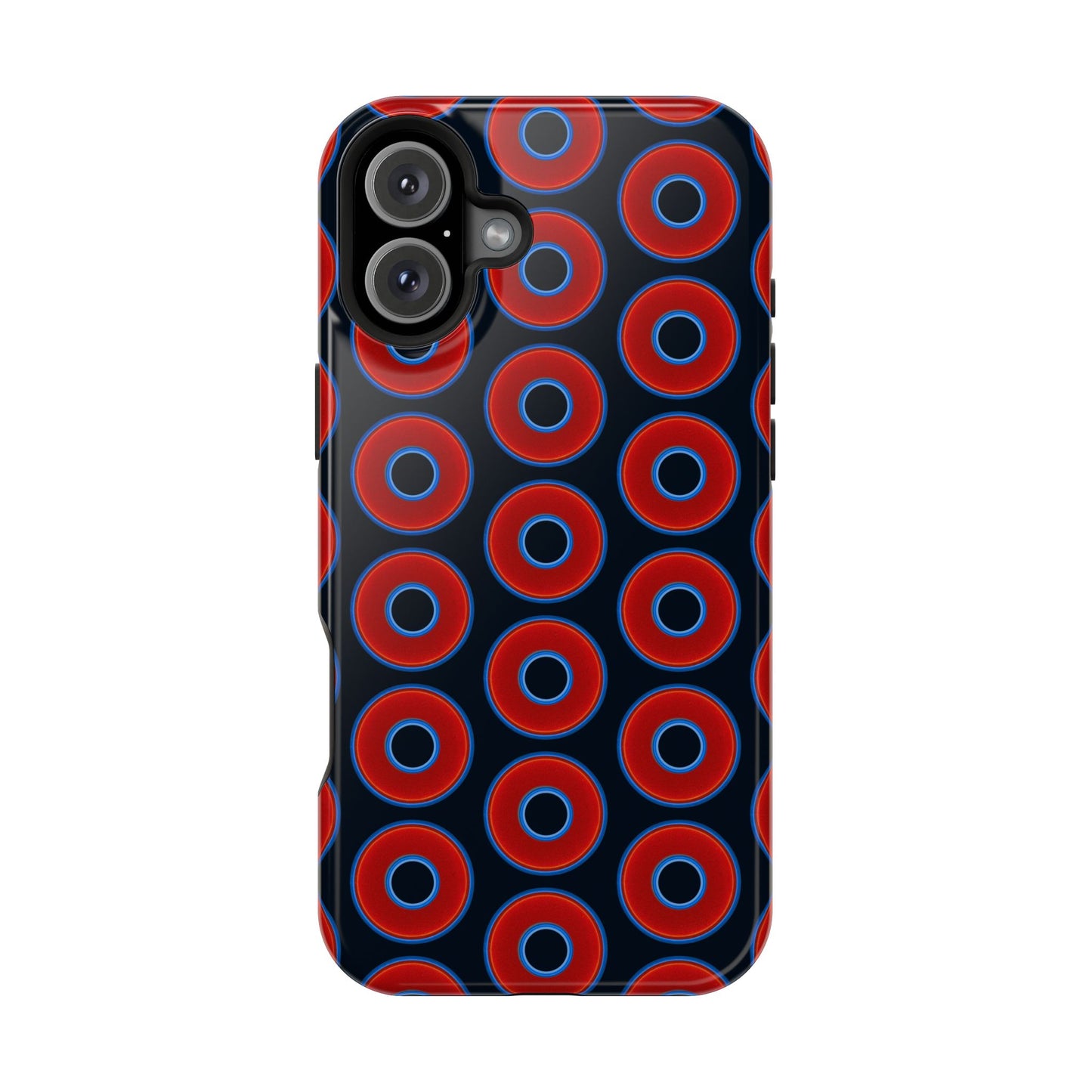 Impact-Resistant Lumpy Donut Case - red vivid donut print w/blue charcoal background