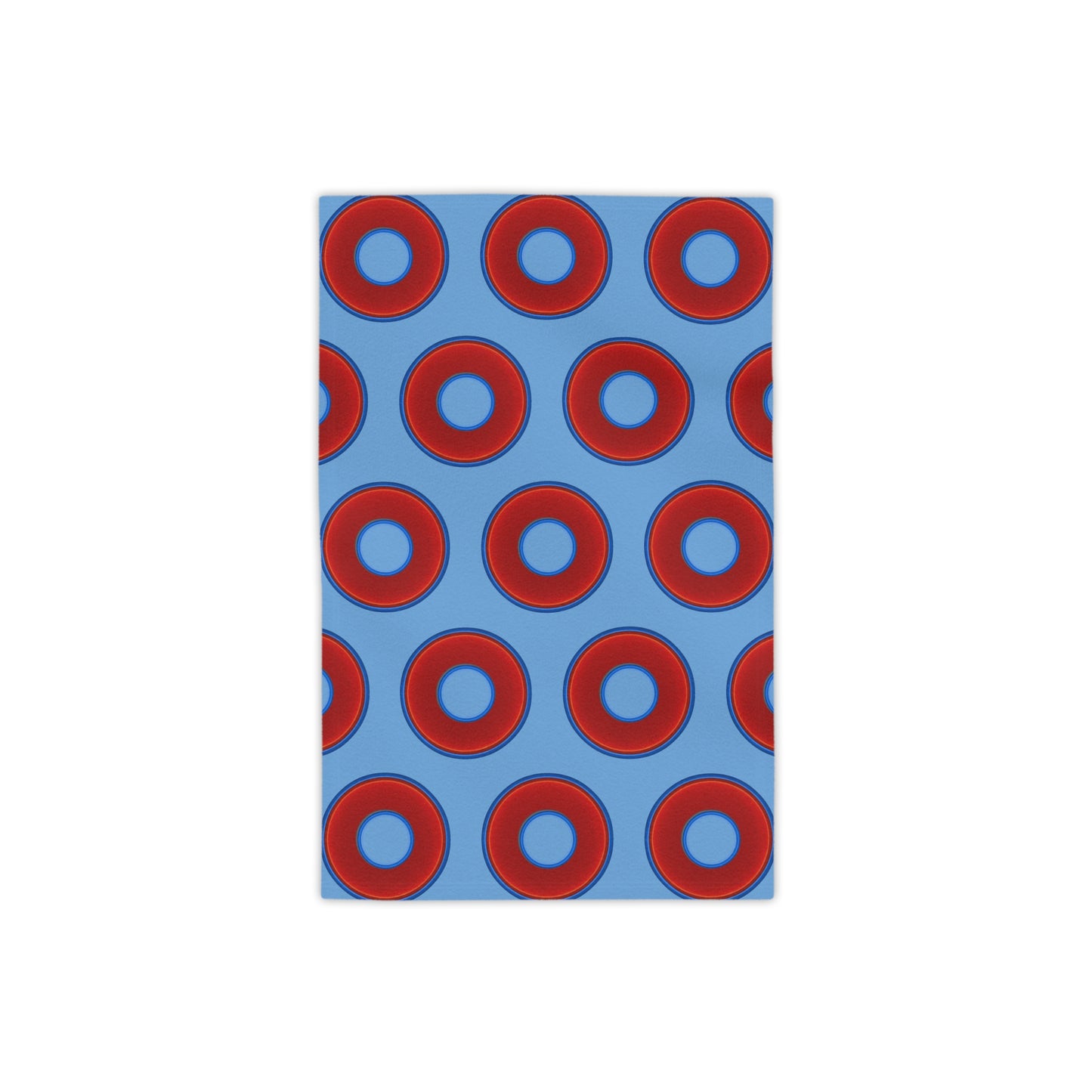 Lumpy Donut Towels - vivid red donuts w/light blue background