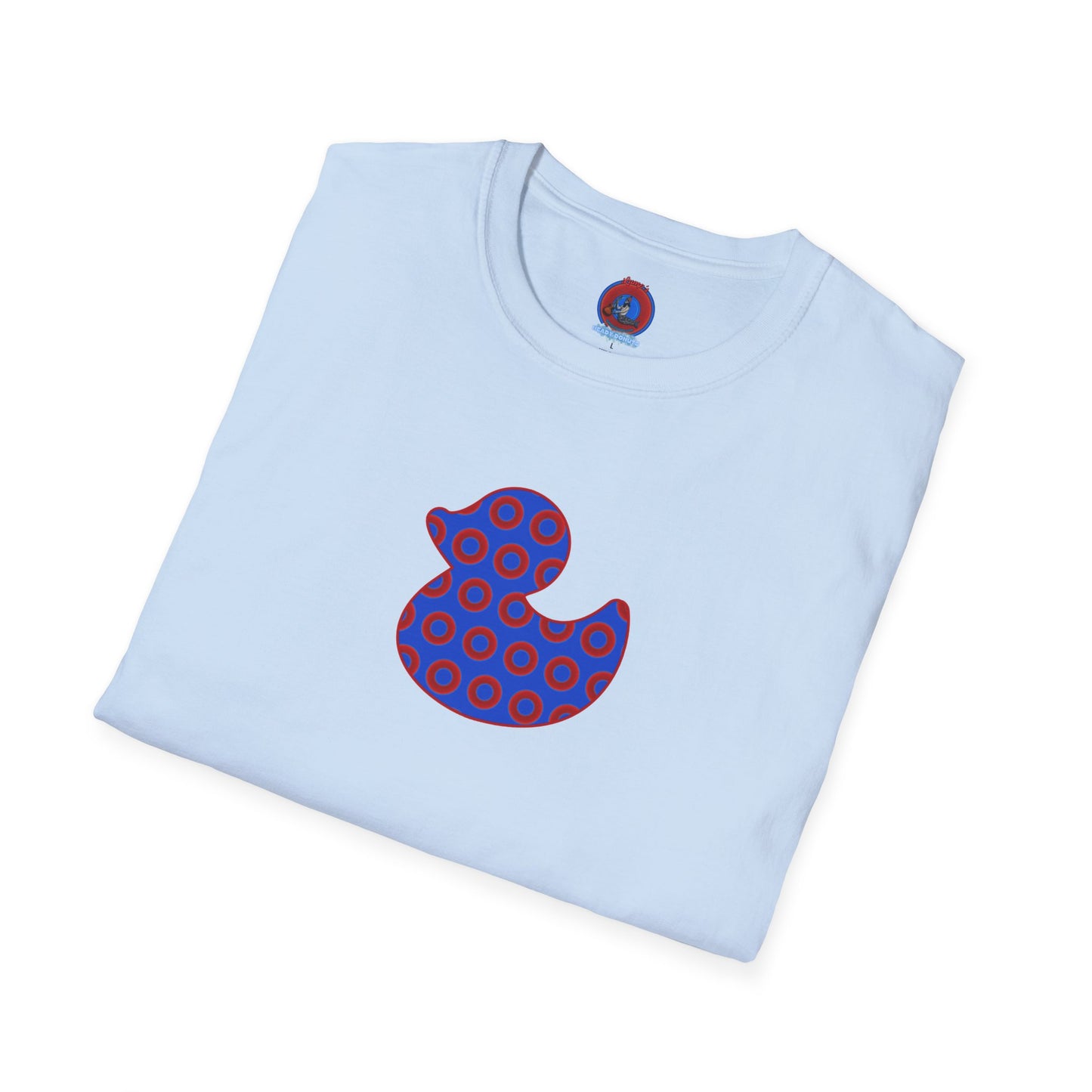 Classic Donut Tee - Unisex Soft-Style - "Rubber Ducky Bath Time Donut" - vivid red/blue donut pattern - variant 3