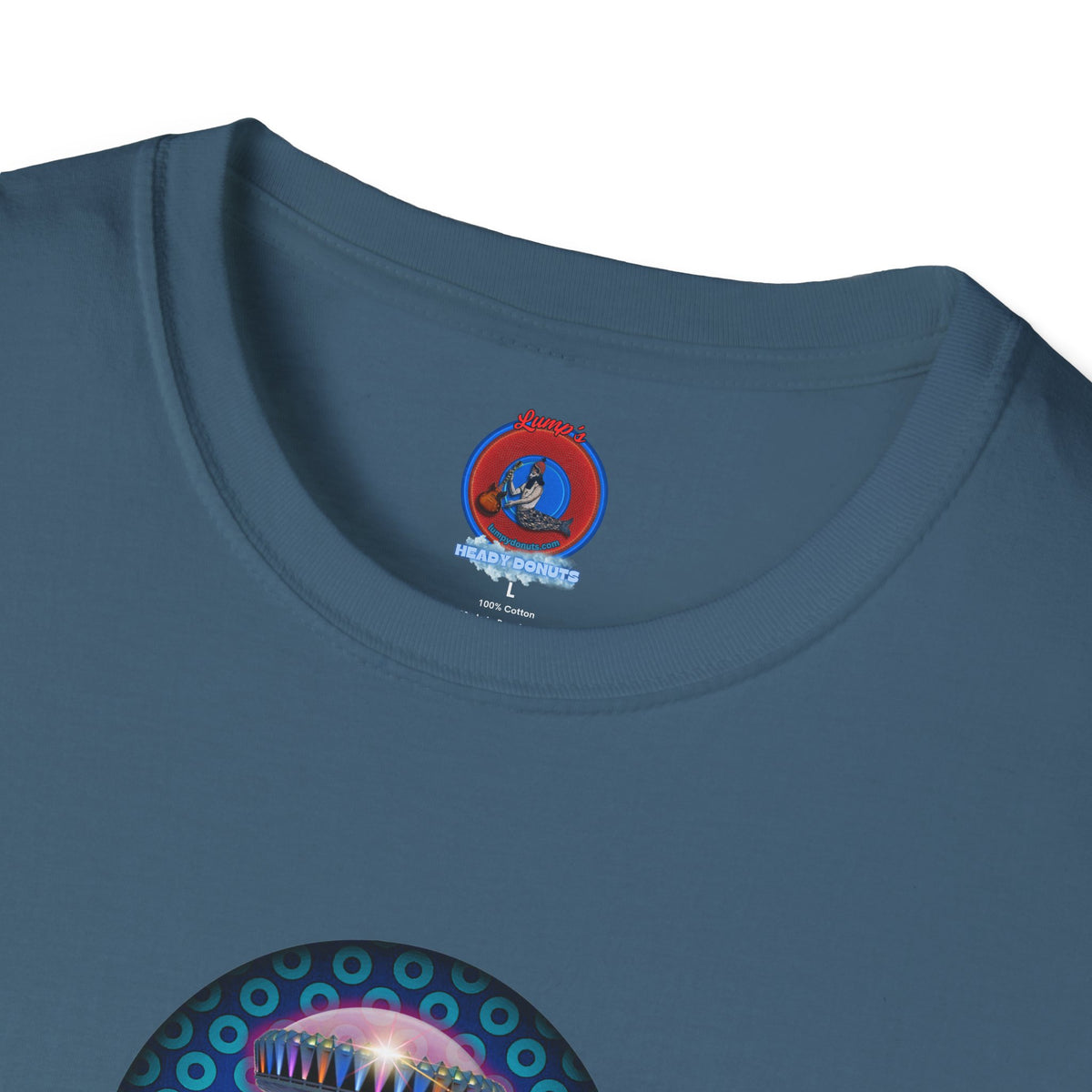 Classic Donut Tee - Unisex Soft-Style - "Donuts now Served on the Mothership" - series 1.0  - variant 3  - blue/light blue donut
