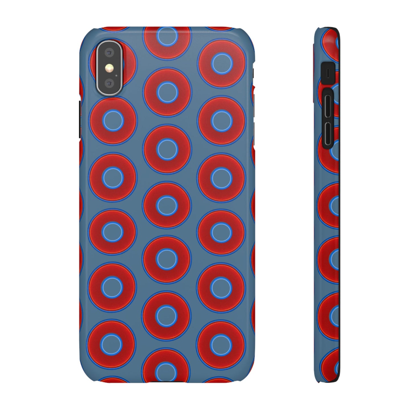 Lumpy Donut Snap Case - red vivid donut print w/steel blue background