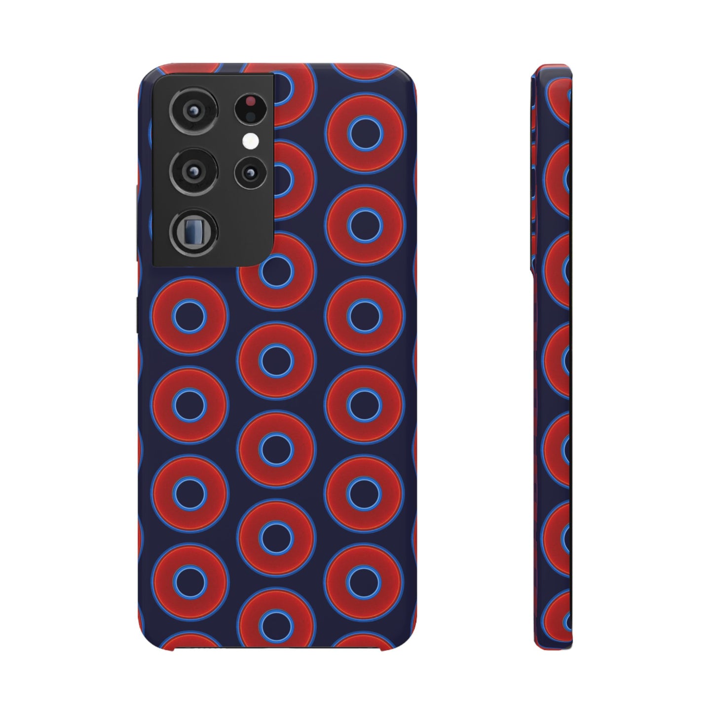 Lumpy Donut Snap Case - red vivid donut print w/midnight blue background