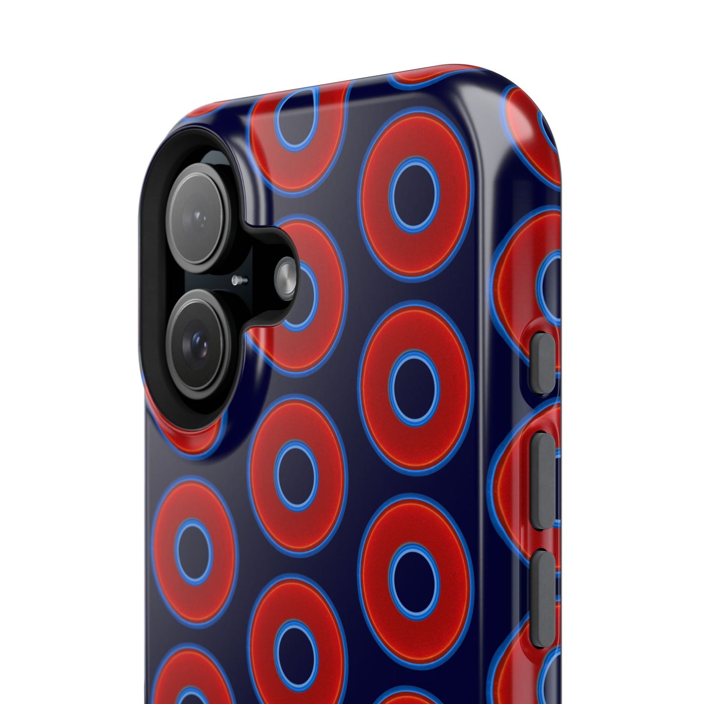 Impact-Resistant Lumpy Donut Case - red vivid donut print w/midnight blue background