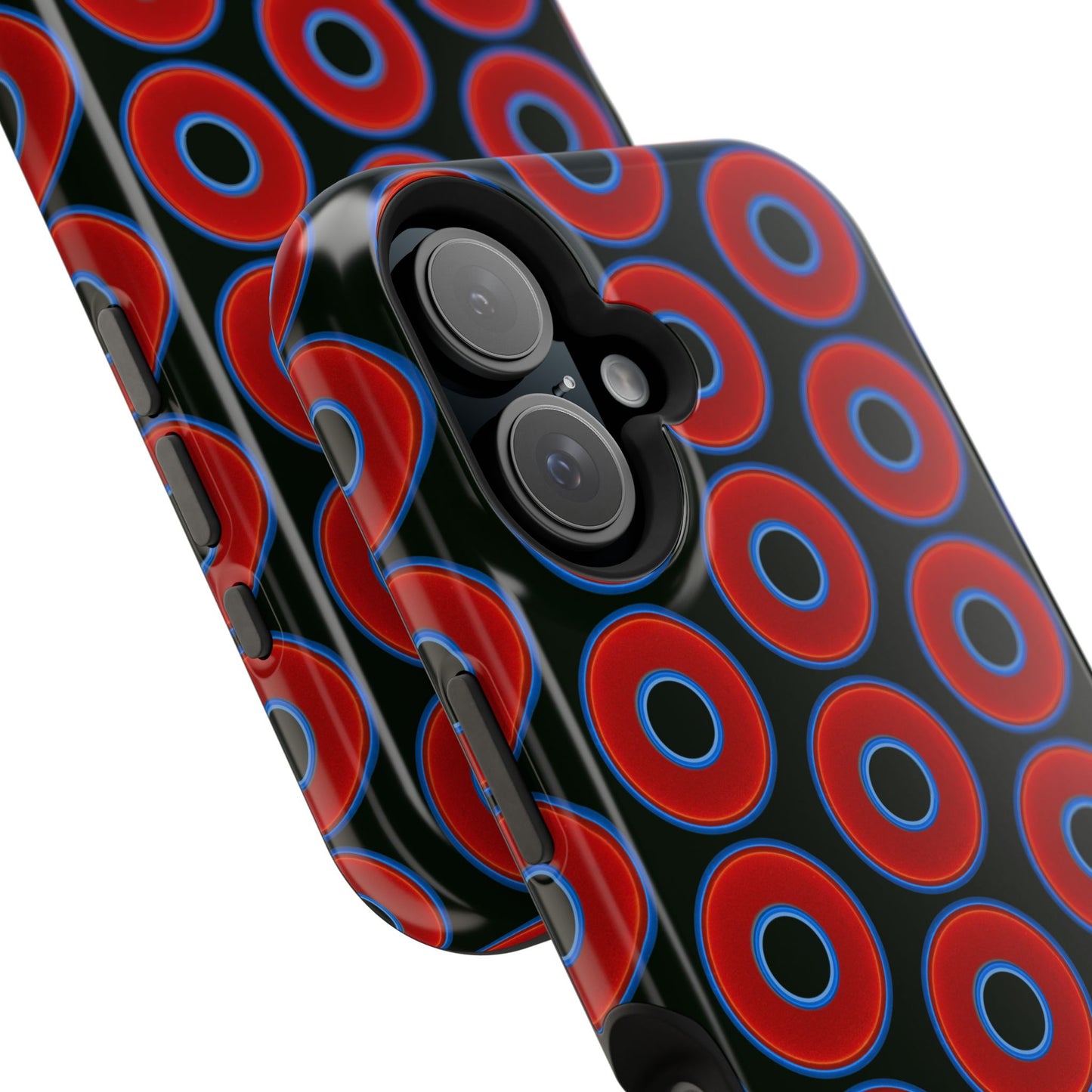Magnetic Tough Donut Case - red vivid donut print w/midnight green background
