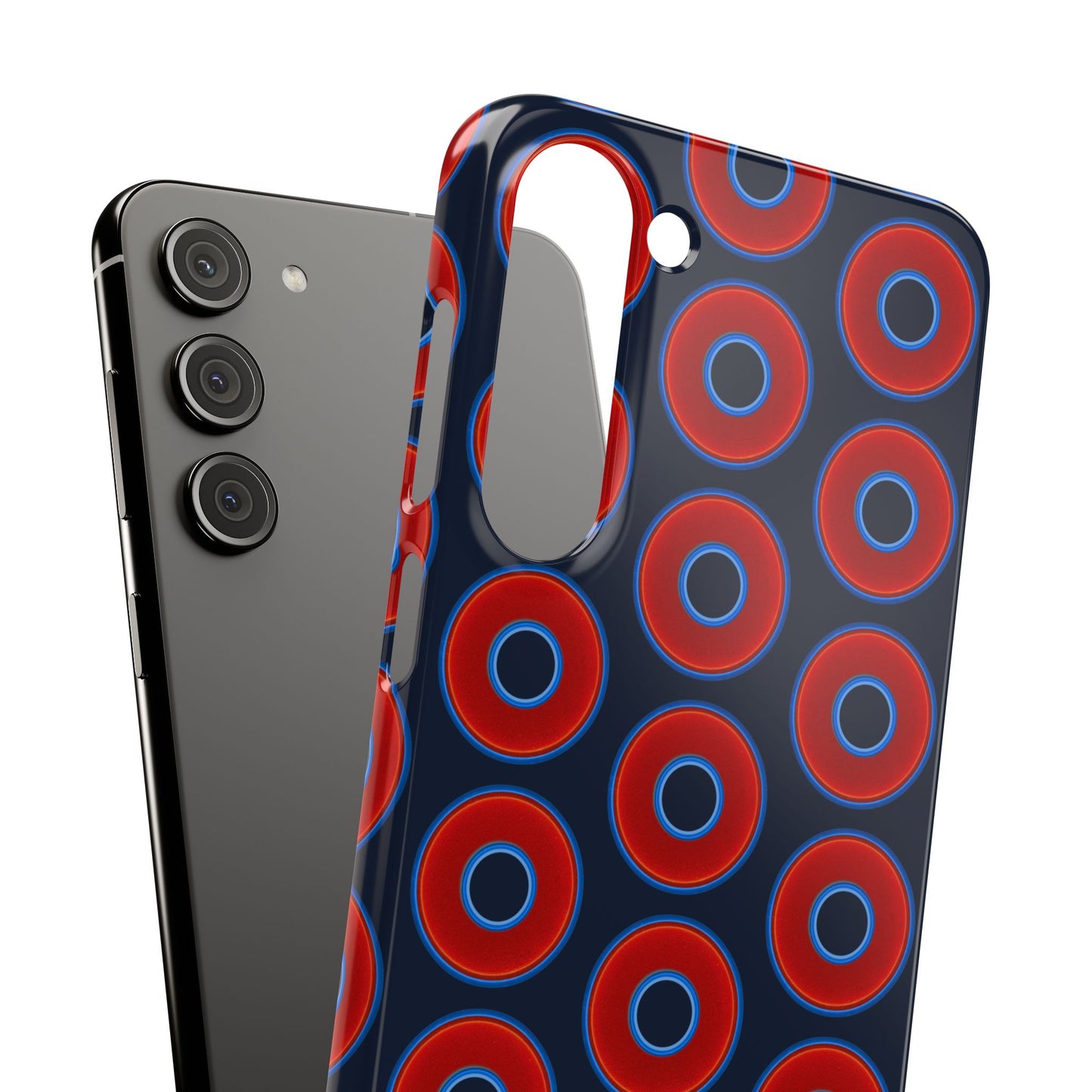 Lumpy Donut Snap Case - red vivid donut print w/midnight teal blue background