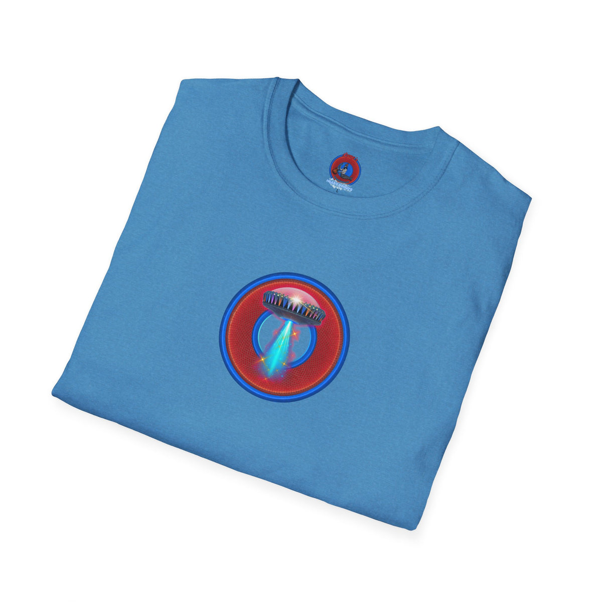 Classic Donut Tee - Unisex Soft-Style - "Donuts now Served on the Mothership" - red/blue donut