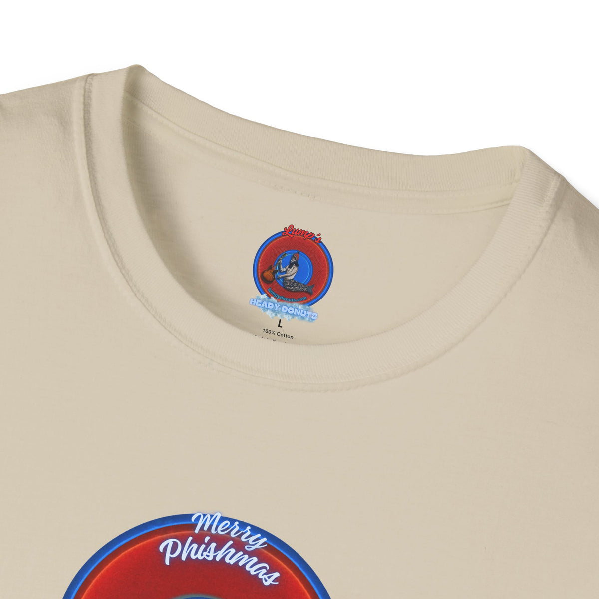 Classic Donut Tee - Unisex Soft-Style - "Phishmas Caroler's Tee " - vivid red/blue donut - variant 2