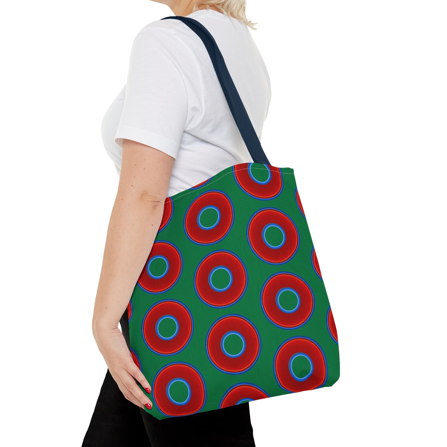 Lumpy Beach/Tote Bag - red vivid donuts w/green background