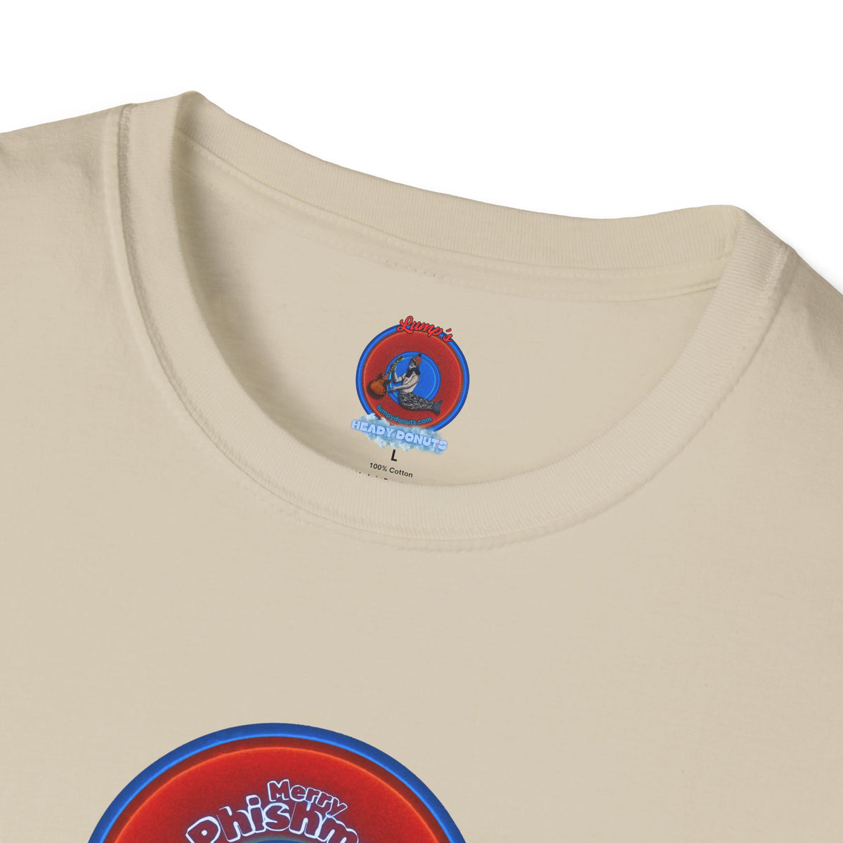 Classic Donut Tee - Unisex Soft-Style - "Phishmas Caroler's Tee " - vivid red/blue donut - variant 3