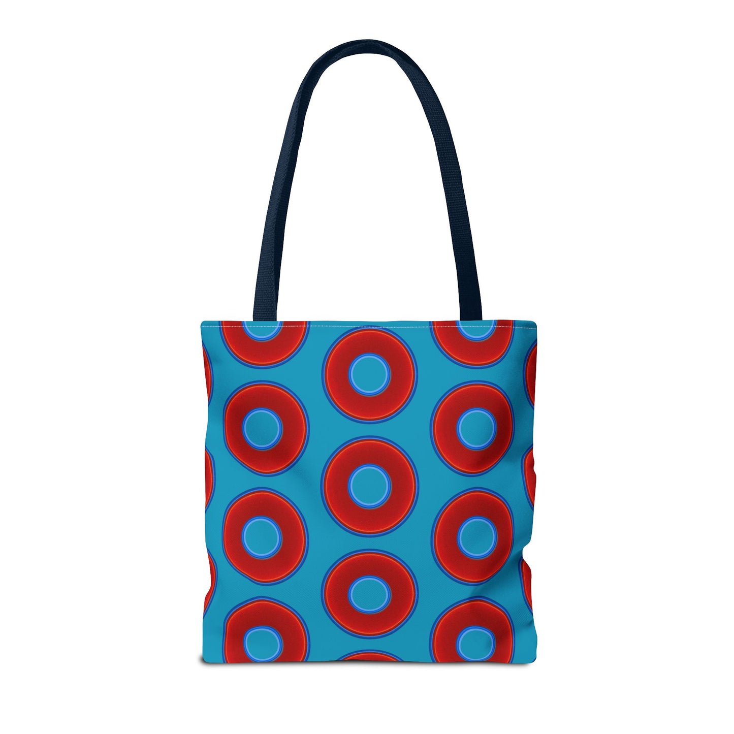 Lumpy Beach/Tote Bag - red vivid donuts w/aquamarine blue background