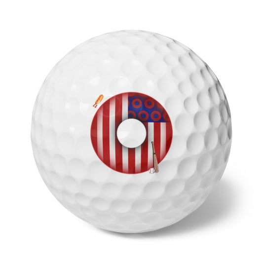 Lumpy Donut Golf Balls - 6-pack - "Uncle Sam's Donuts & Stripes" - vivid flag donut w/raw dogger