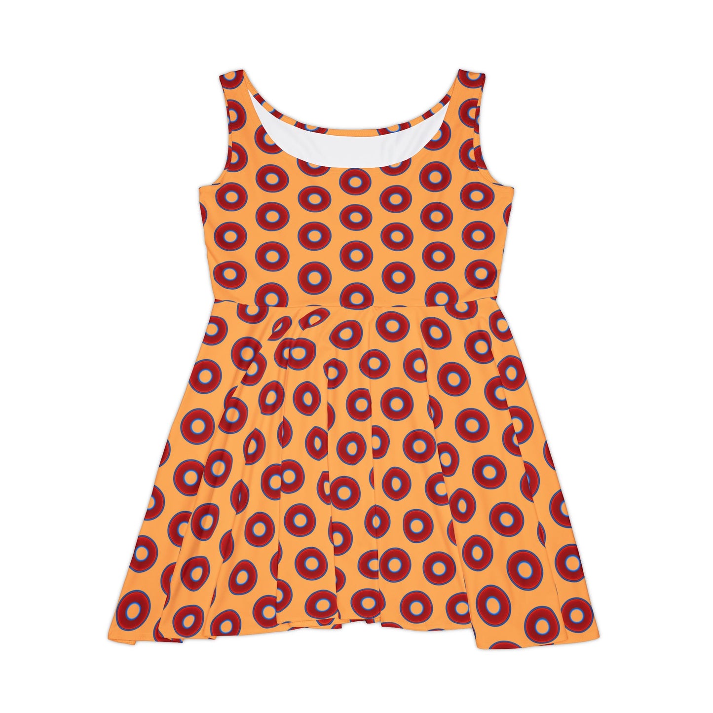 Women's Skater Donut Dress - vivid red donut print w/creamsicle orange background