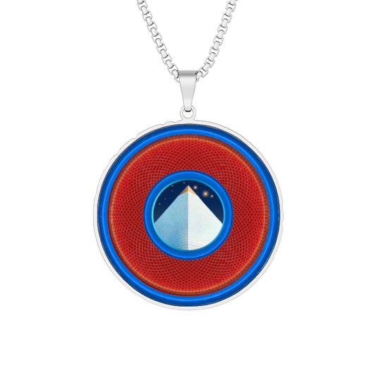 Lump's Heady Donut Necklace - 1" x 1" Stainless Steel Pendant - "Limestone Donuts so Large Pendant" - rustic red/blue donut - variant 1