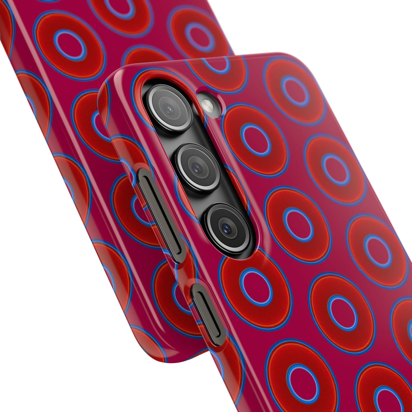 Lumpy Donut Snap Case - red vivid donut print w/dark magenta background