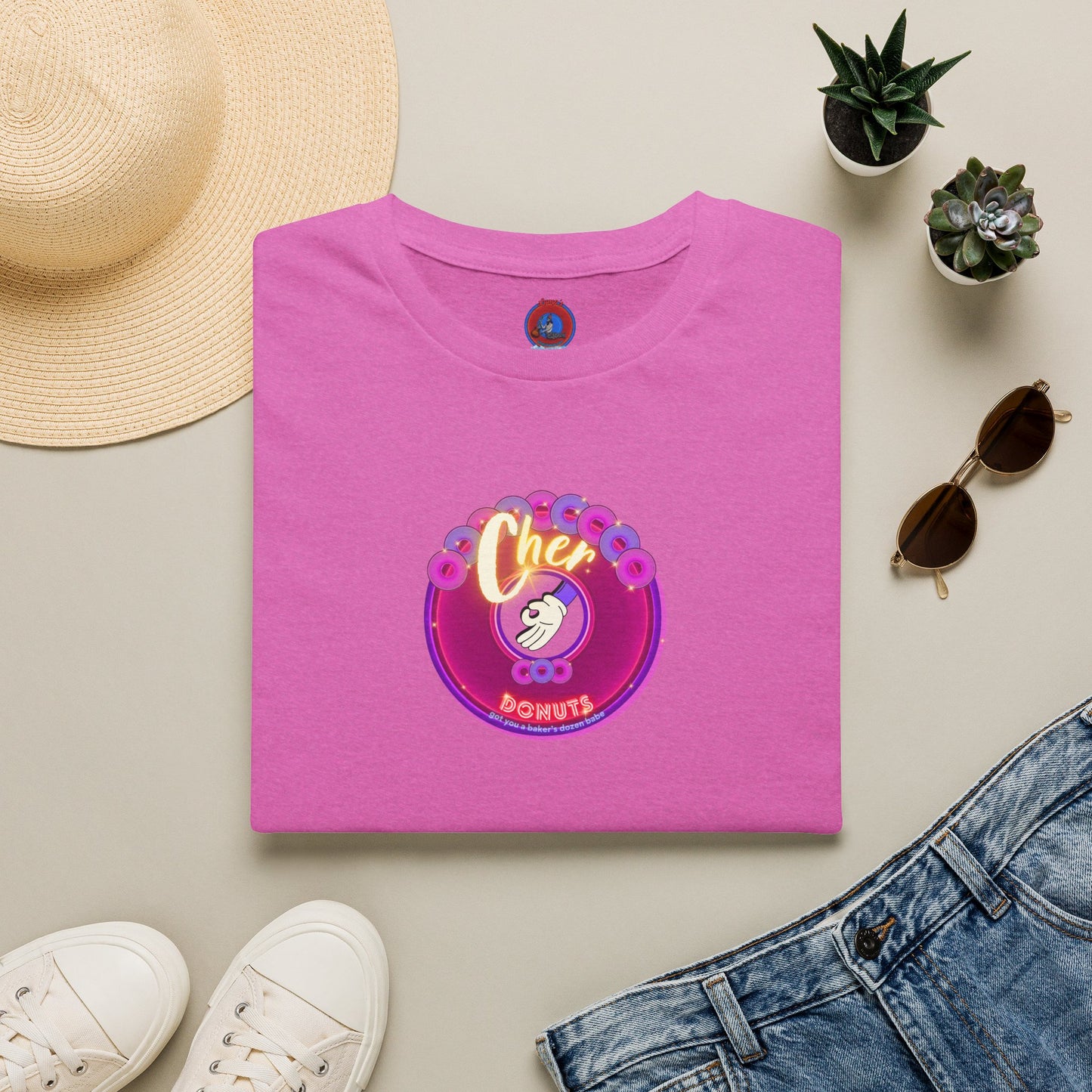 Classic Donut Tee - Unisex Soft-Style - "Chering is Caring Donut' - vivid magenta/purple donut