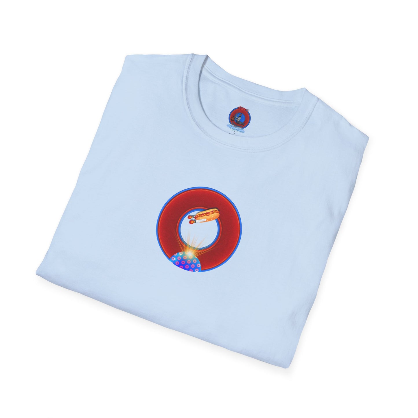 Classic Donut Tee - Unisex Soft-Style - "Viva Las Vegas Donut" -  vivid red donut w/raw dogger - variant 3