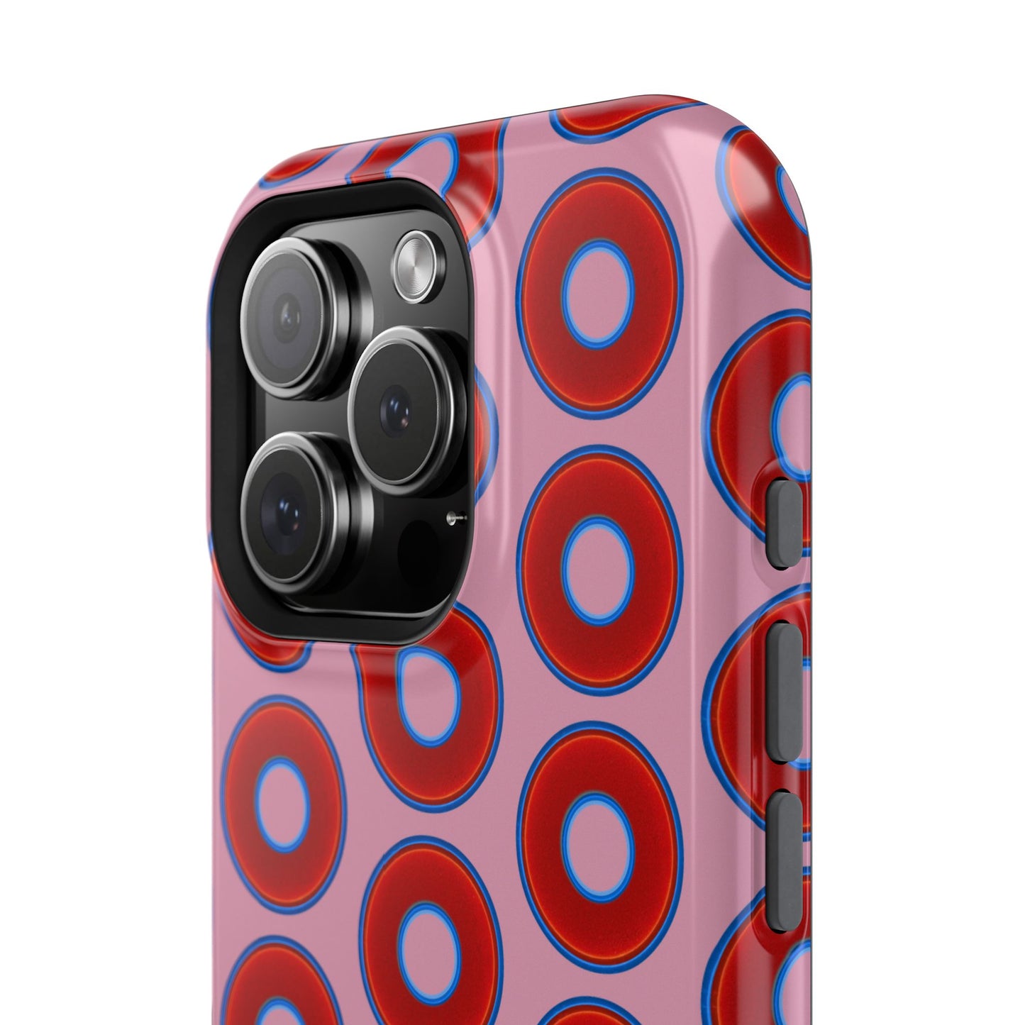 Impact-Resistant Lumpy Donut Case - red vivid donut print w/pale magenta background
