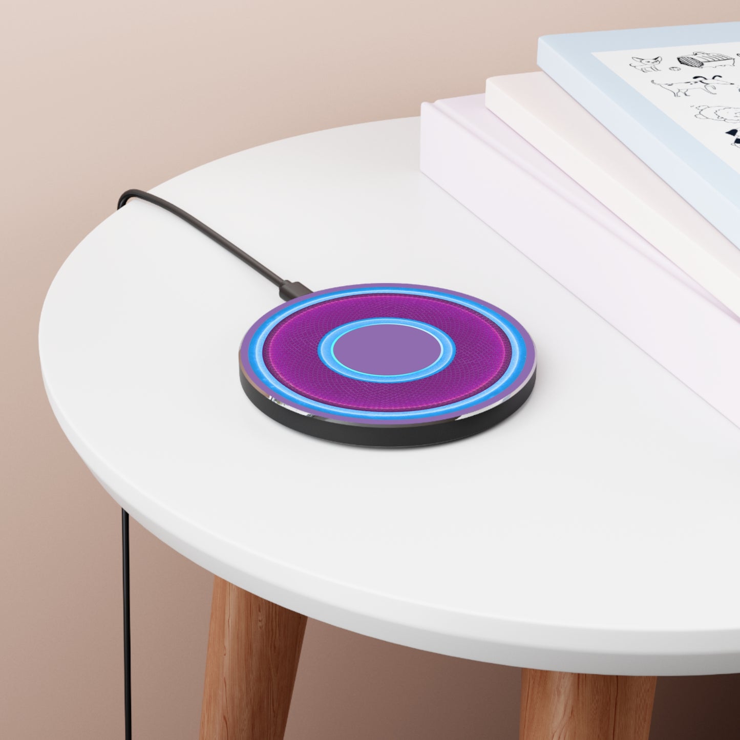 The Flow - Wireless Lumpy Donut Chargers - rustic purple/light blue donut w/light purple background