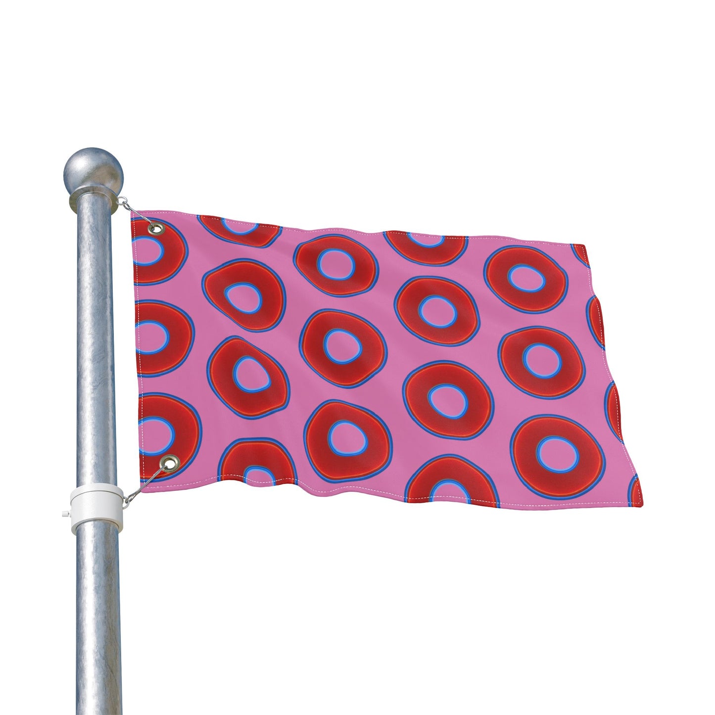 Lumpy Flagpole Sitters - Donut Flags [12" x 18"] - red vivid donut print w/pink background
