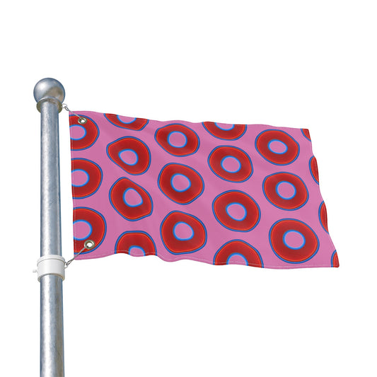 Lumpy Flagpole Sitters - Donut Flags [12" x 18"] - red vivid donut print w/pink background