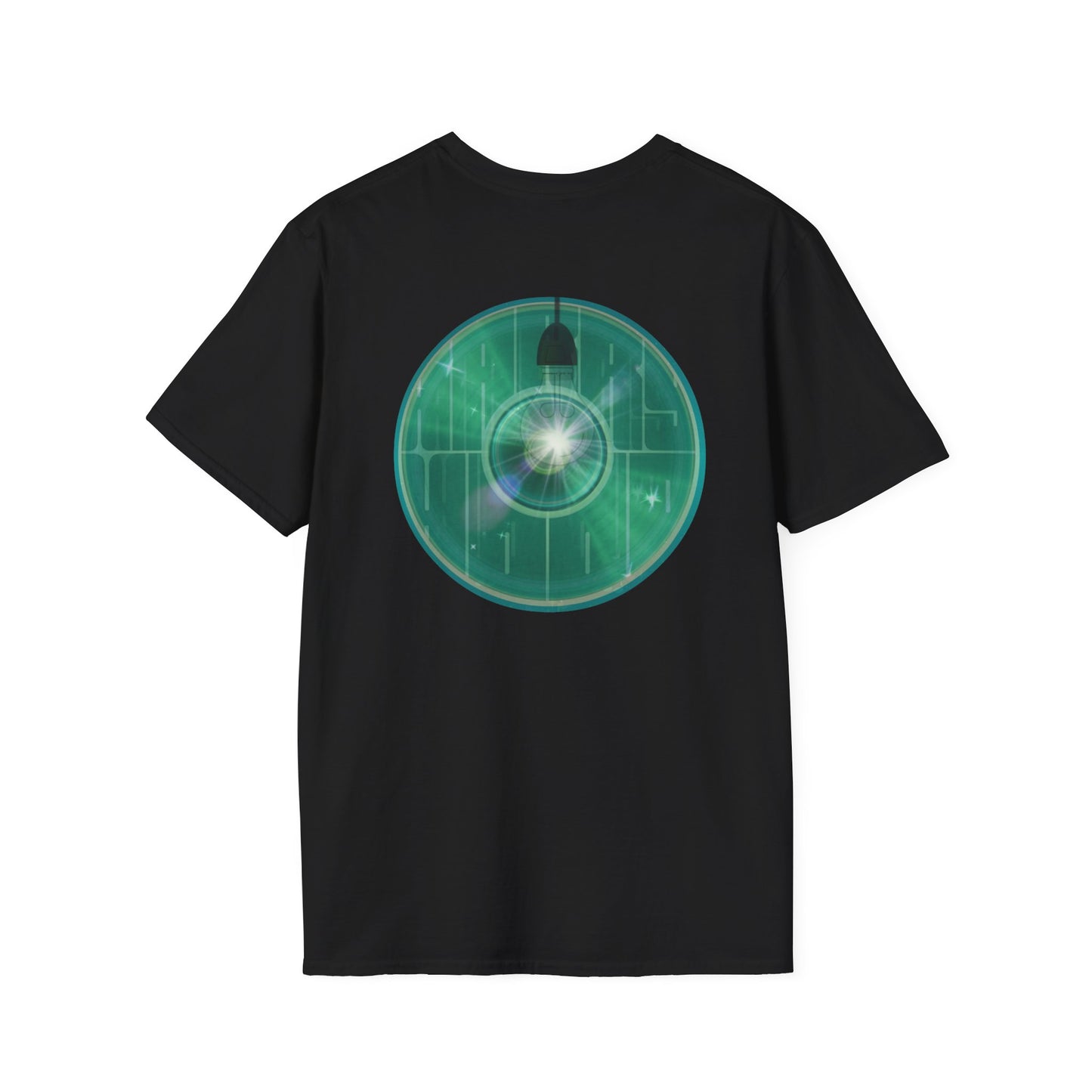 Classic Donut Tee - Unisex Soft-Style - "Harry's Hoodlum Donut" - series 1.0  - variant 4 - lights on/green donut(s)