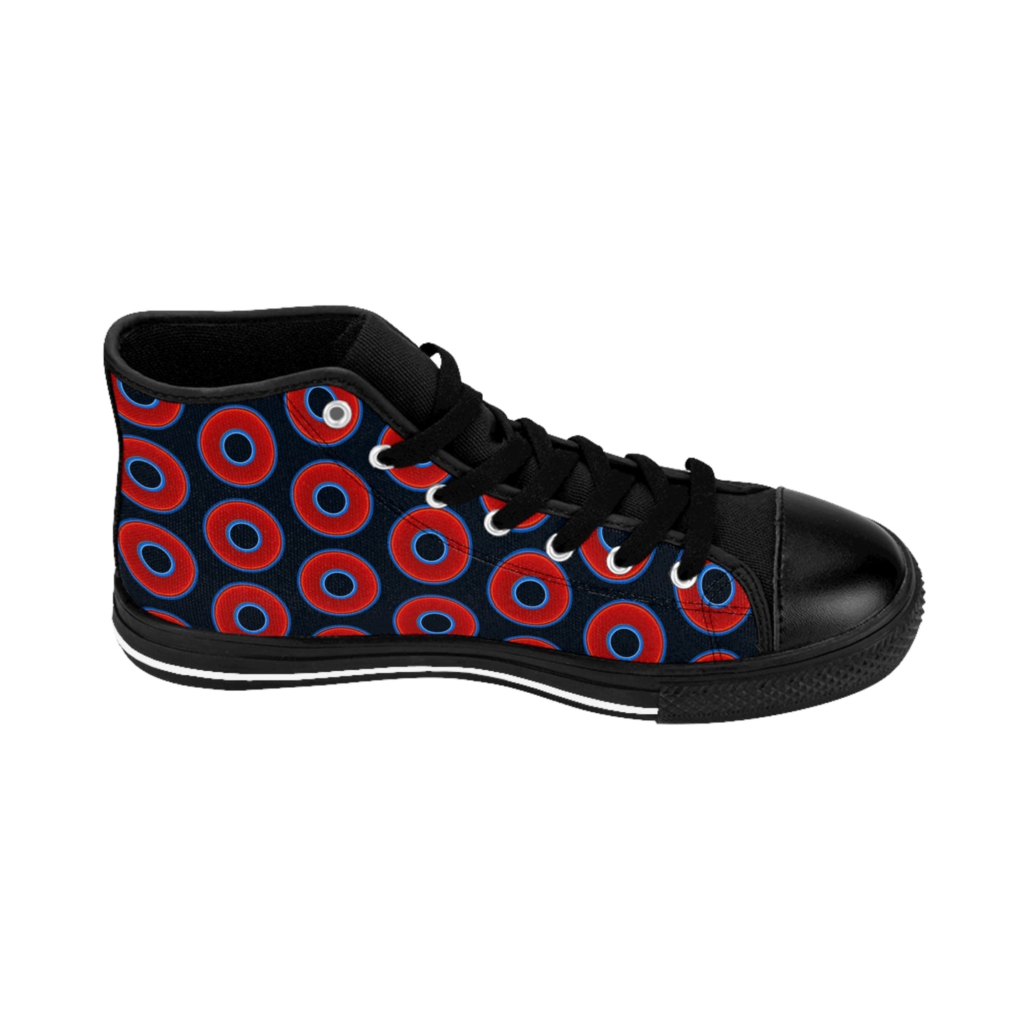Cushiony Convectors - High Tops - red vivid donuts w/blue charcoal background