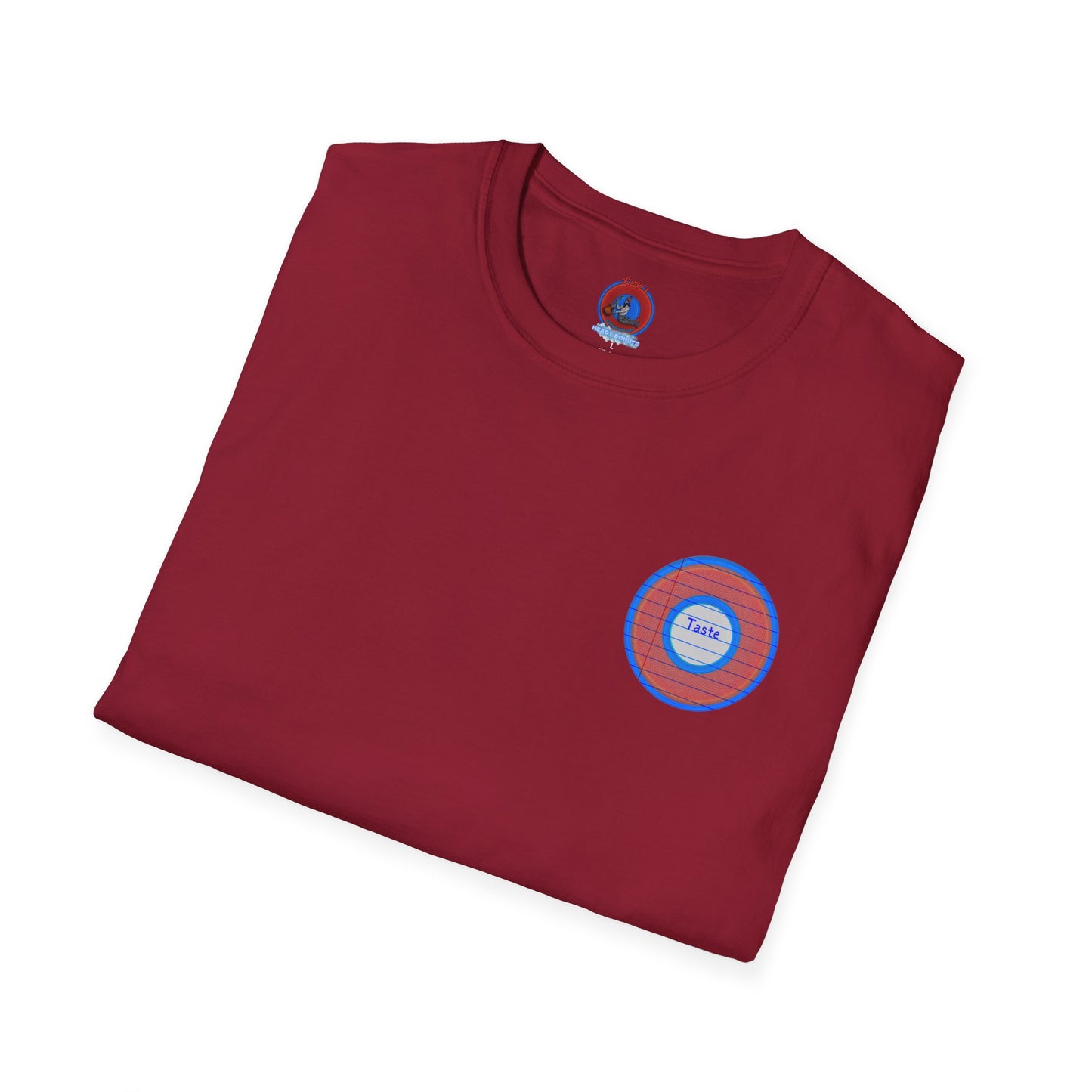 Classic Donut Tee - Unisex Soft-Style - "That's 1 Tasty Donut" - series 1.0  - variant 1 - red donut w/blue ink