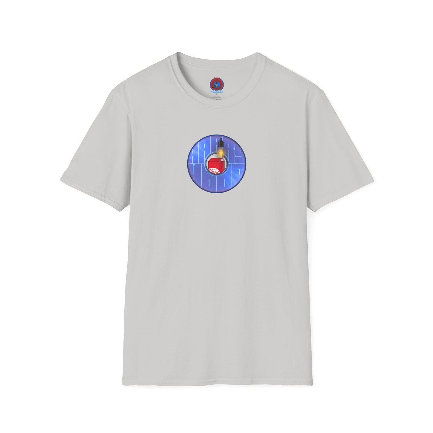 Classic Donut Tee - Unisex Soft-Style - "Harry Left His Donut Shirt" - series 1.0  - variant 4 - purple/blue donut - w/milk & light on
