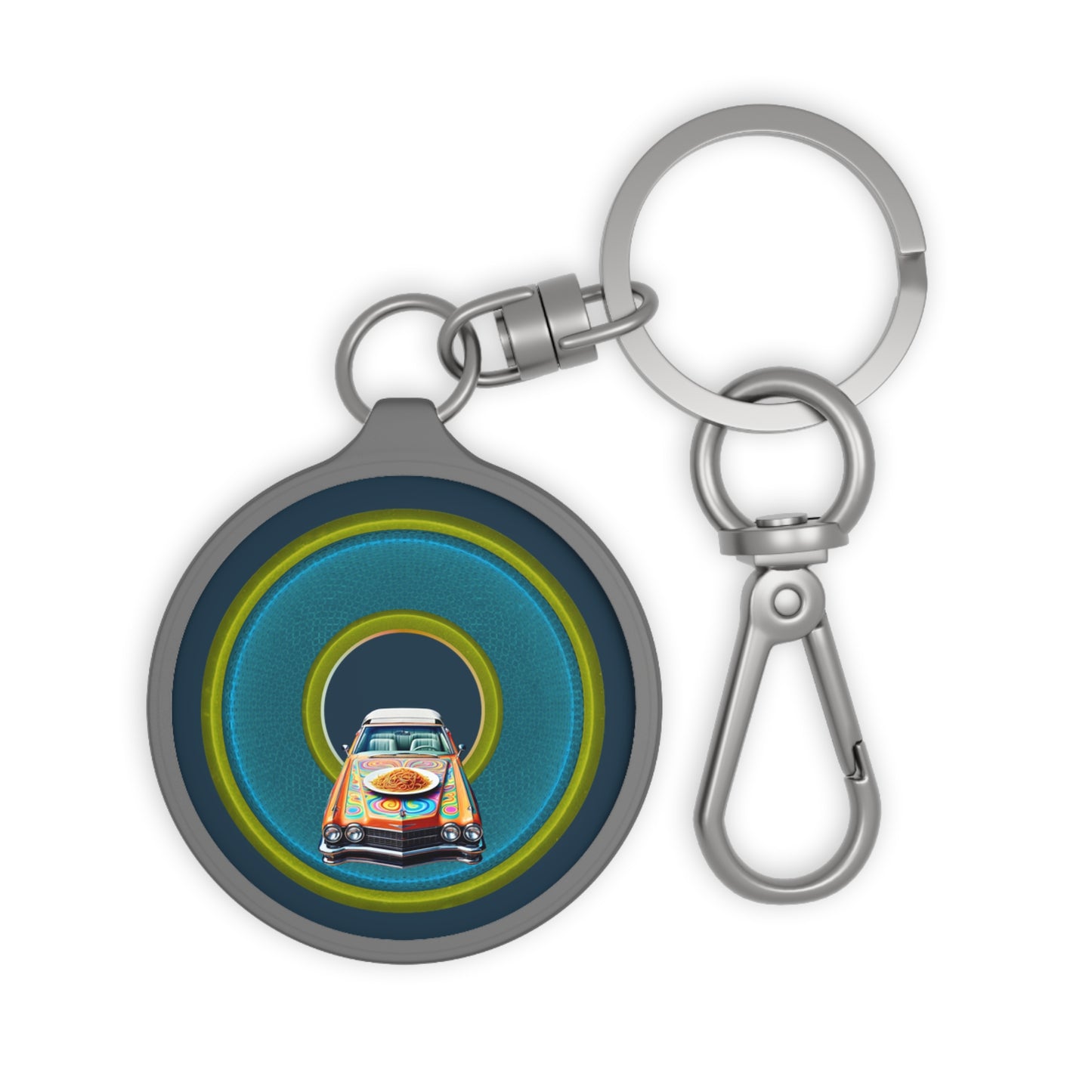Lumpy Donut Keychain - "Cadillac Rainbows & Eating on the Run" - series 1.0 - variant 4 - blue/green donut