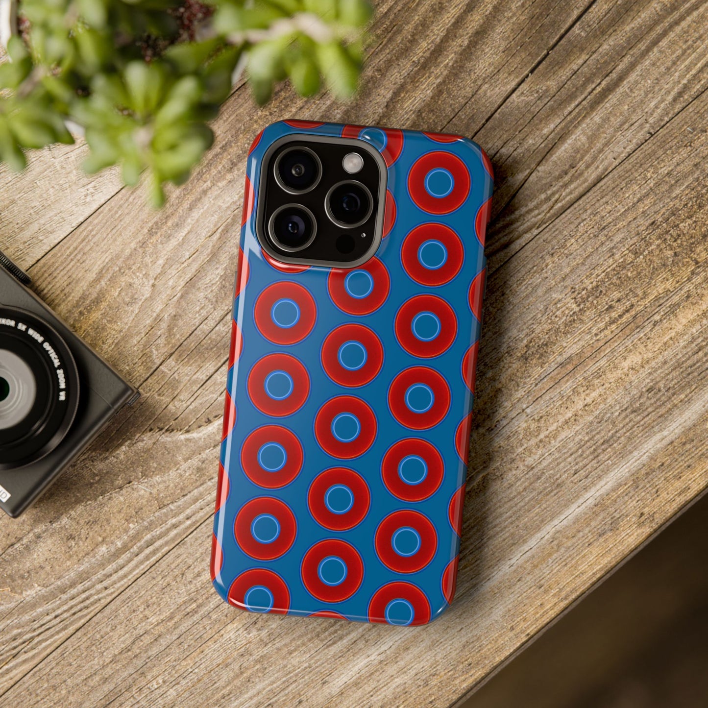 Magnetic Tough Donut Case - red vivid donut print w/wavy navy blue background