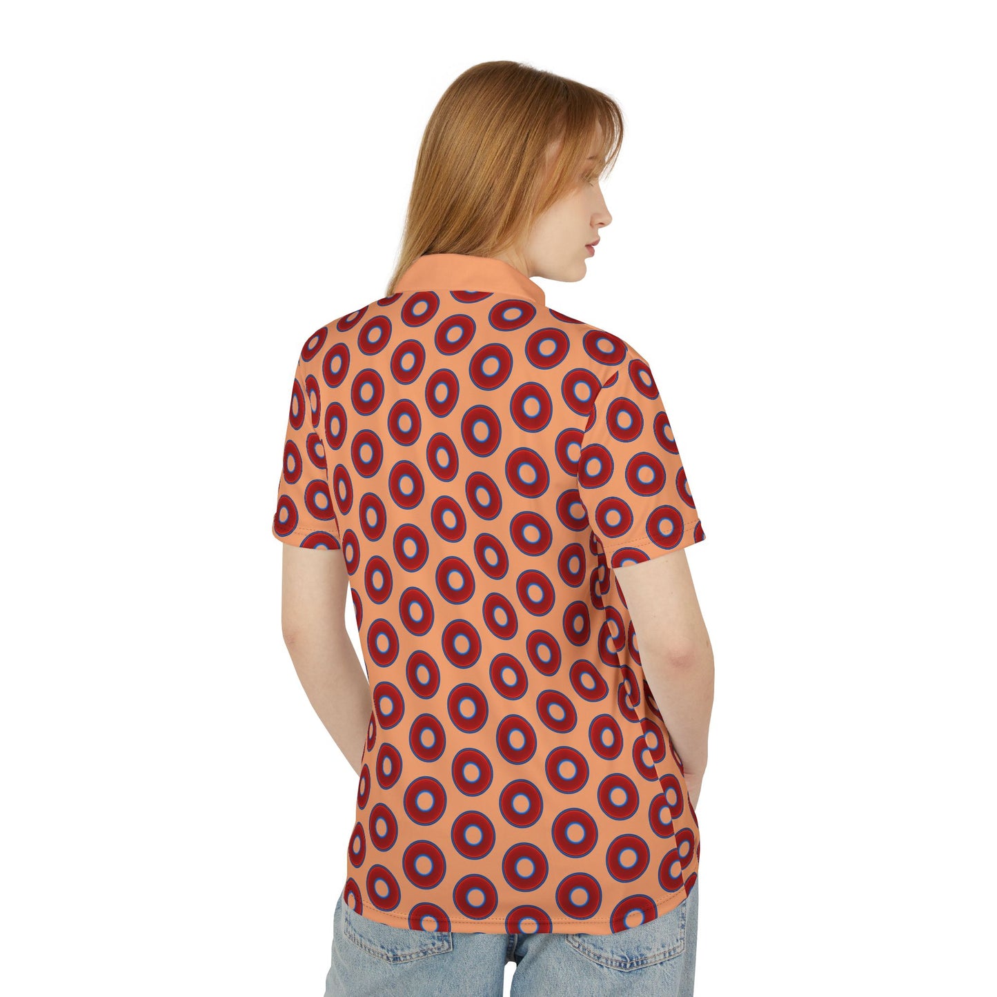 AOP Donut Polo - vivid donut print w/peach background [unisex]