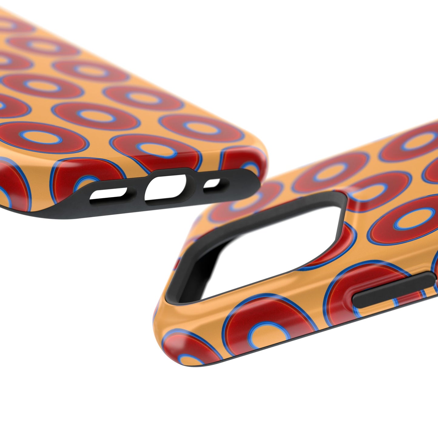Impact-Resistant Lumpy Donut Case - red vivid donut print w/creamsicle orange background