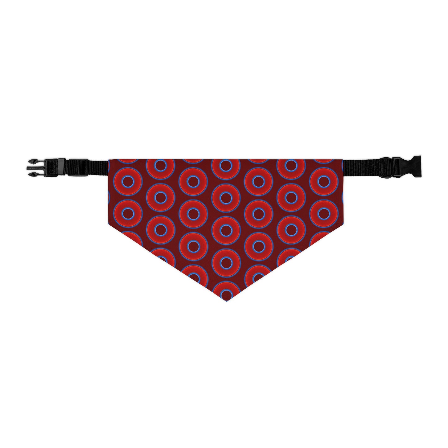Jim's Lumpy Bandana Pet Collar - vivid red donuts w/dark red background
