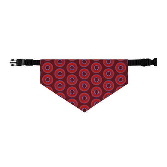 Jim's Lumpy Bandana Pet Collar - vivid red donuts w/dark red background