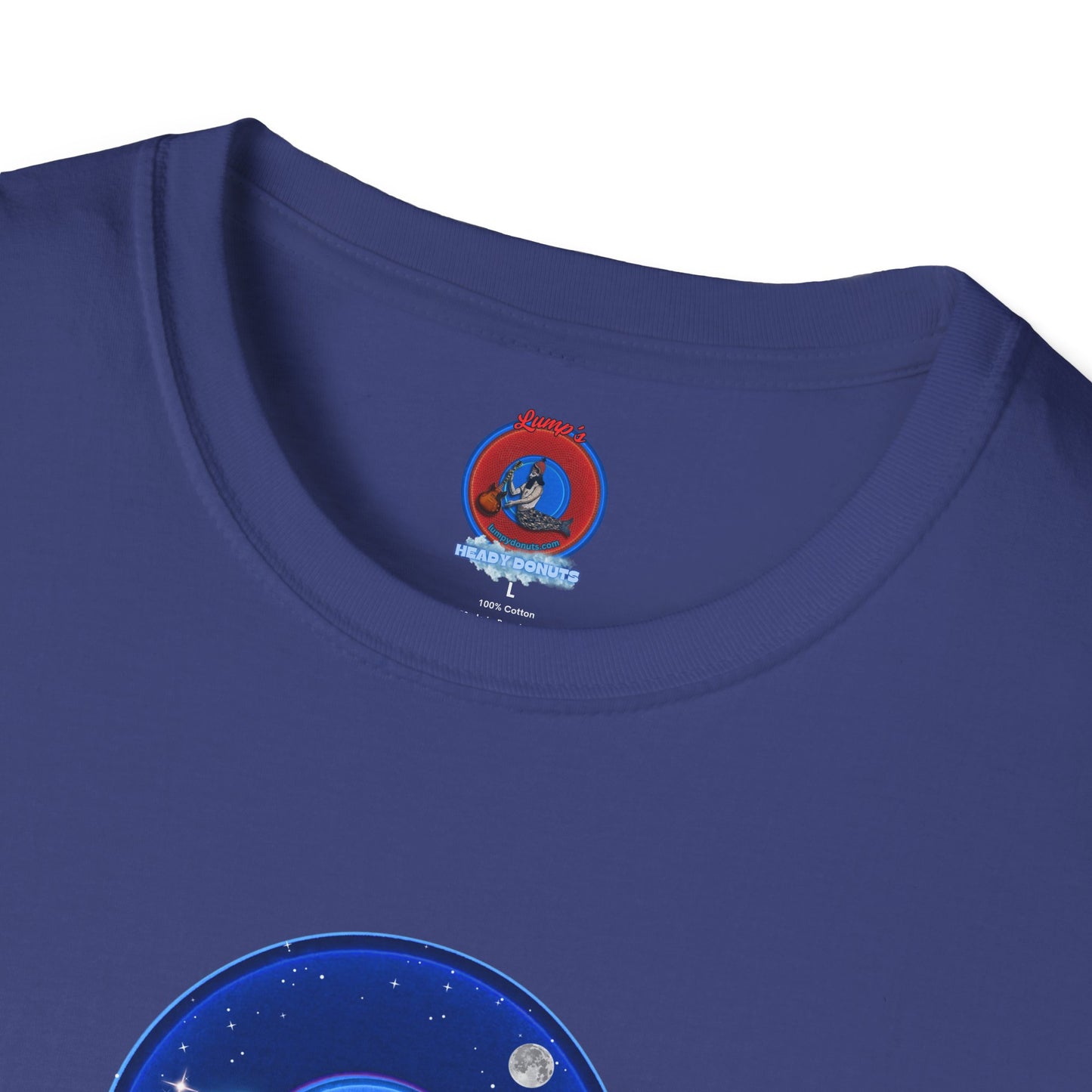Classic Donut Tee - Unisex Soft-Style - "The Hopeful Waving Donut" - variant 2 - vivid blue donut