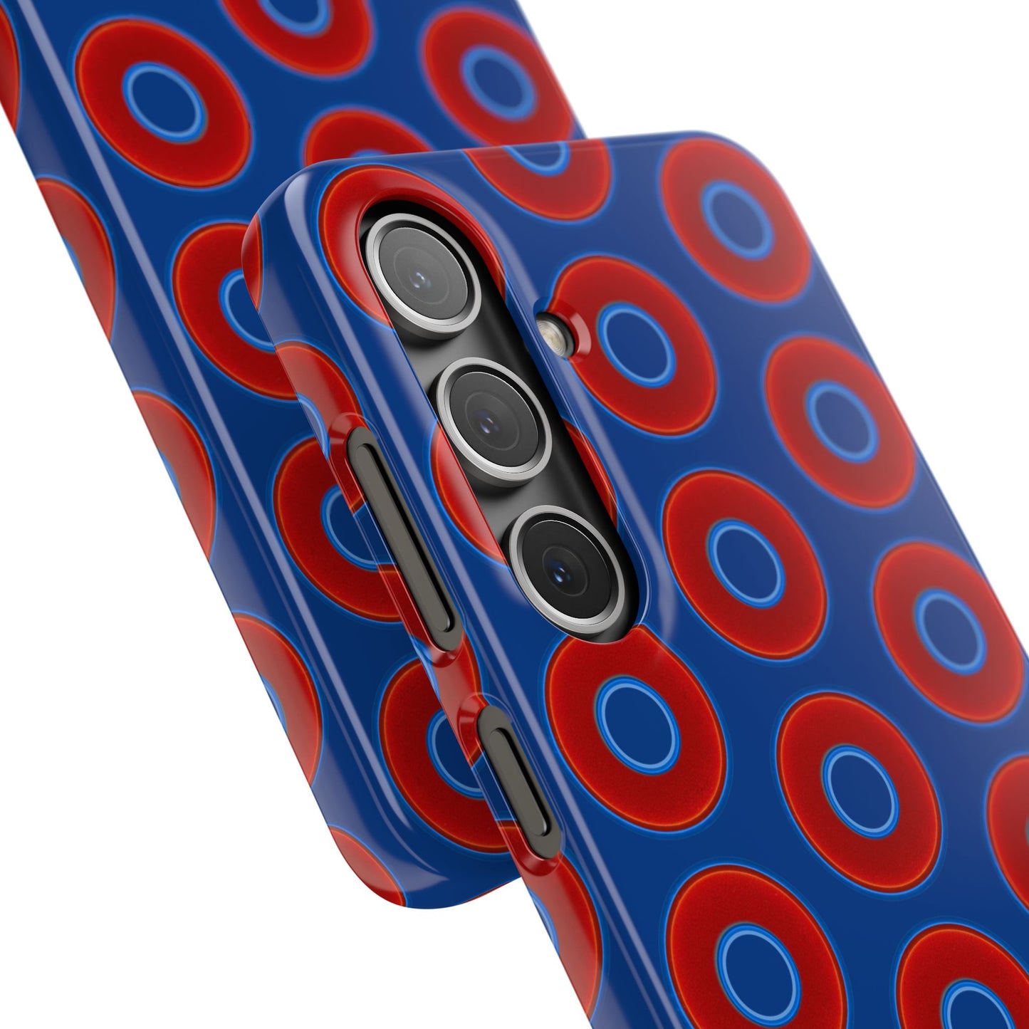 Lumpy Donut Snap Case - red vivid donut print w/dark blue background