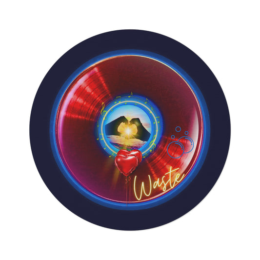 Round Room - 5 ft x 5 ft Lumpy Donut Rug - "Waste of a Perfectly Good Donut Rug" - vivid red donut w/dark navy background - variant 2