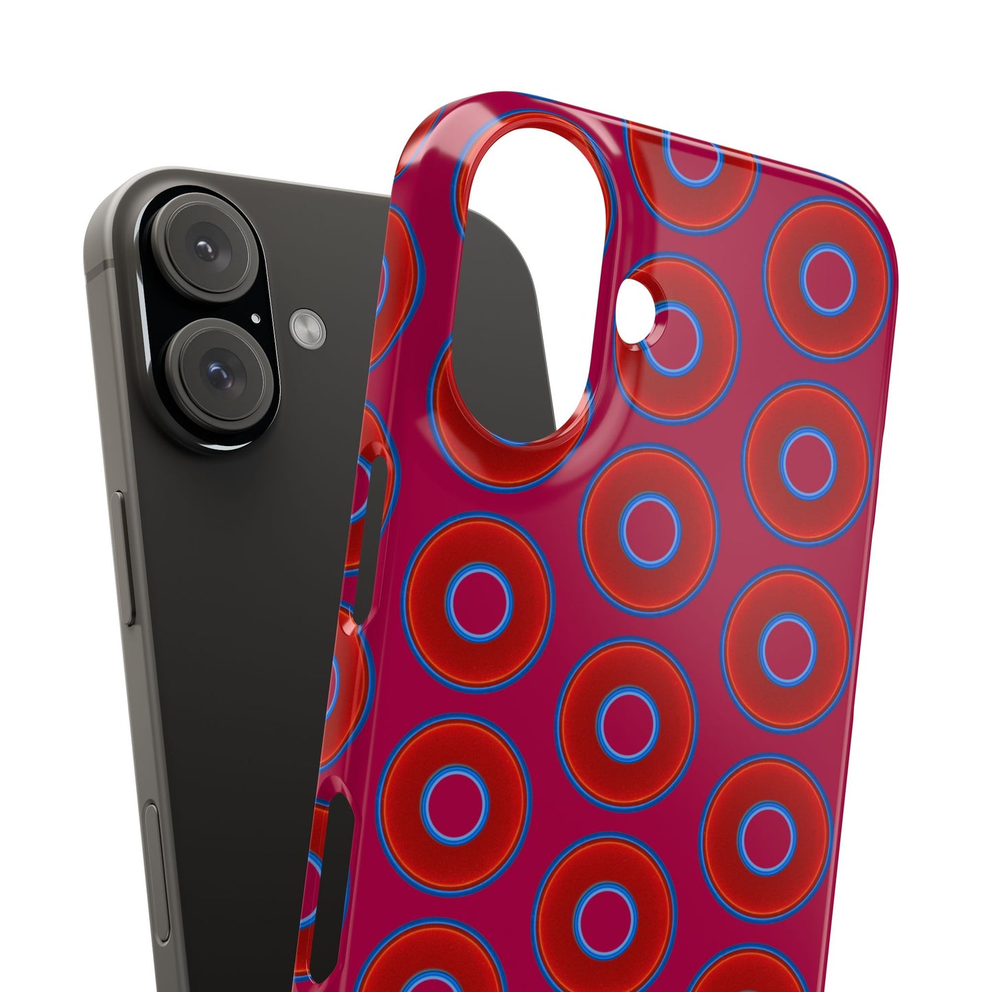 Lumpy Donut Snap Case - red vivid donut print w/dark magenta background