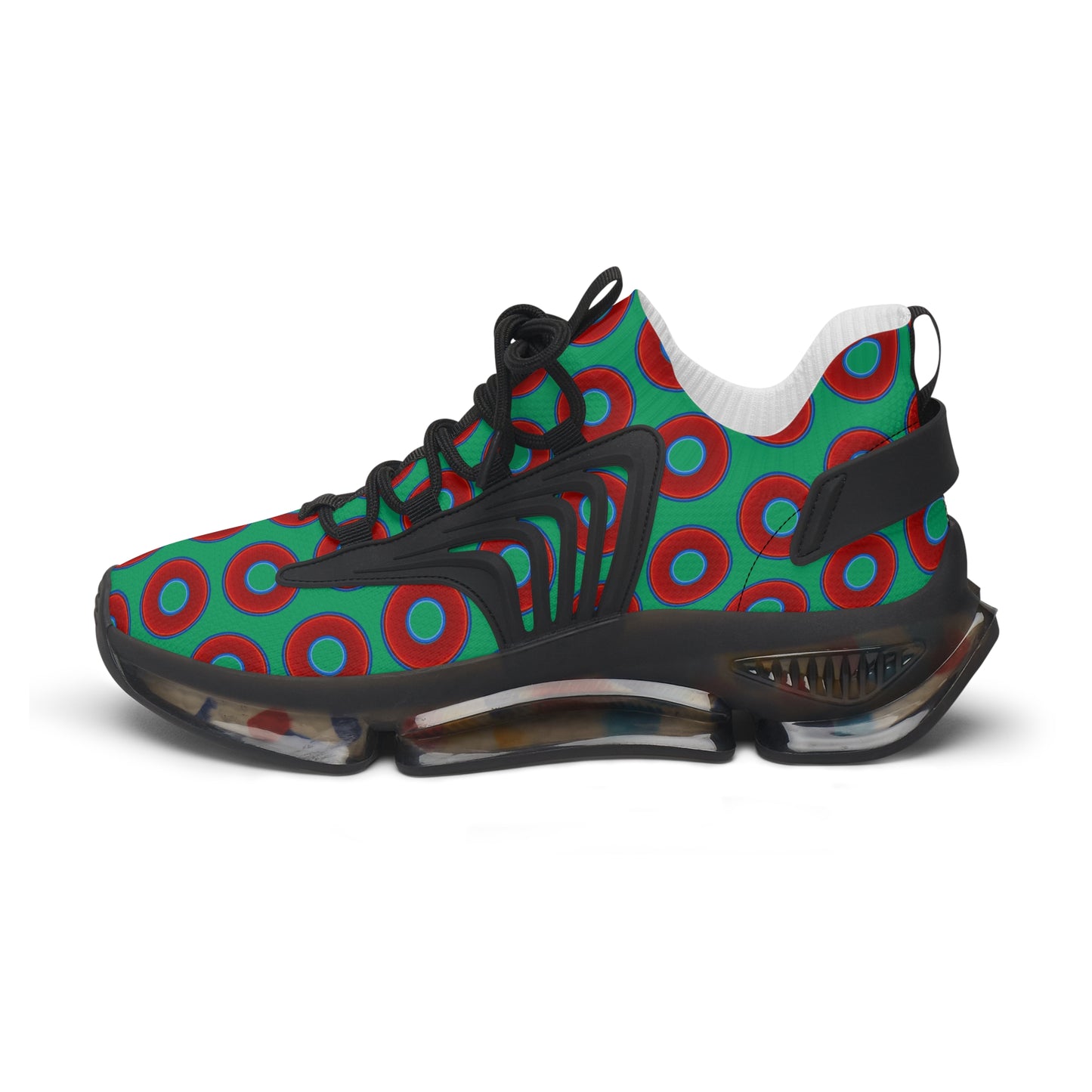 Women's Donut Kicks - red vivid donut print w/jade green background