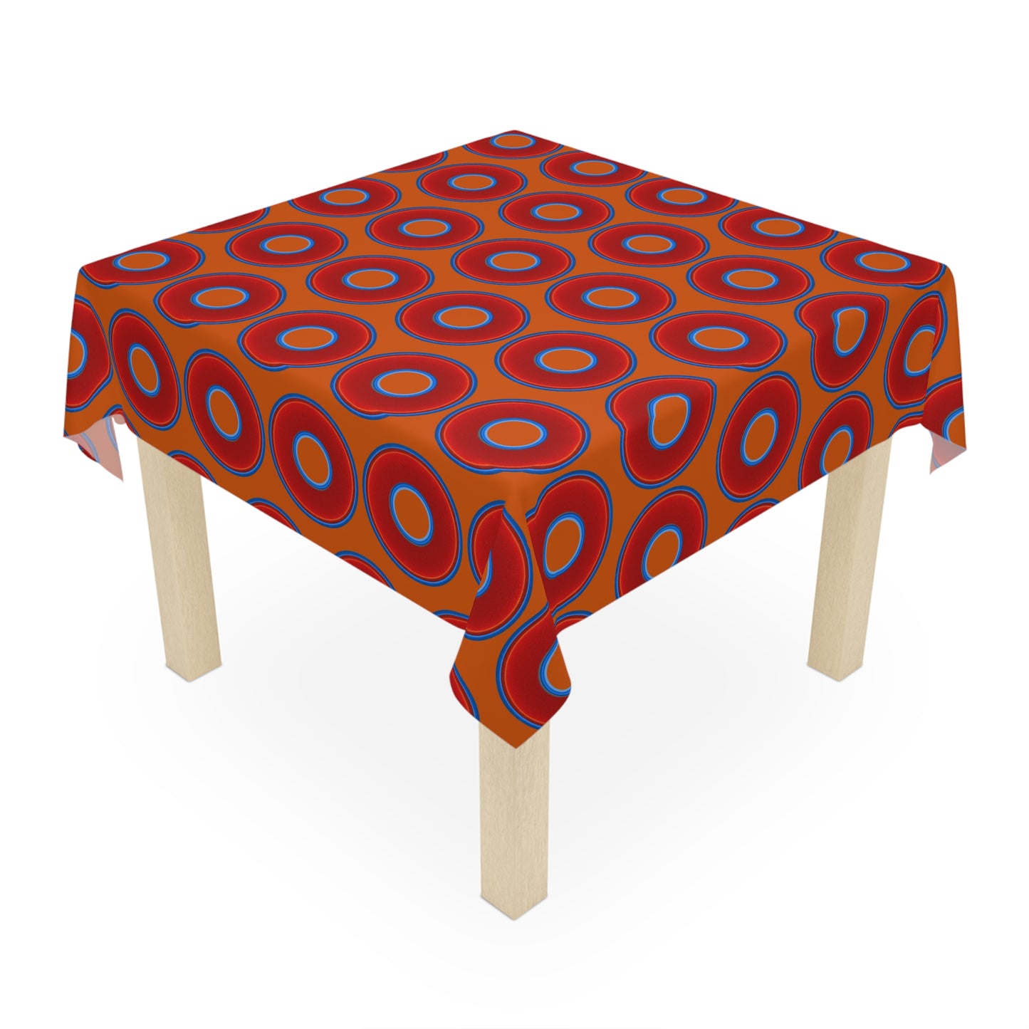 Lumpy Tablecloth - 55.1" x 55.1" - vivid red donuts w/dark orange background