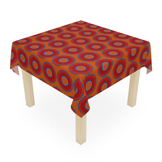 Lumpy Tablecloth - 55.1" x 55.1" - vivid red donuts w/dark orange background
