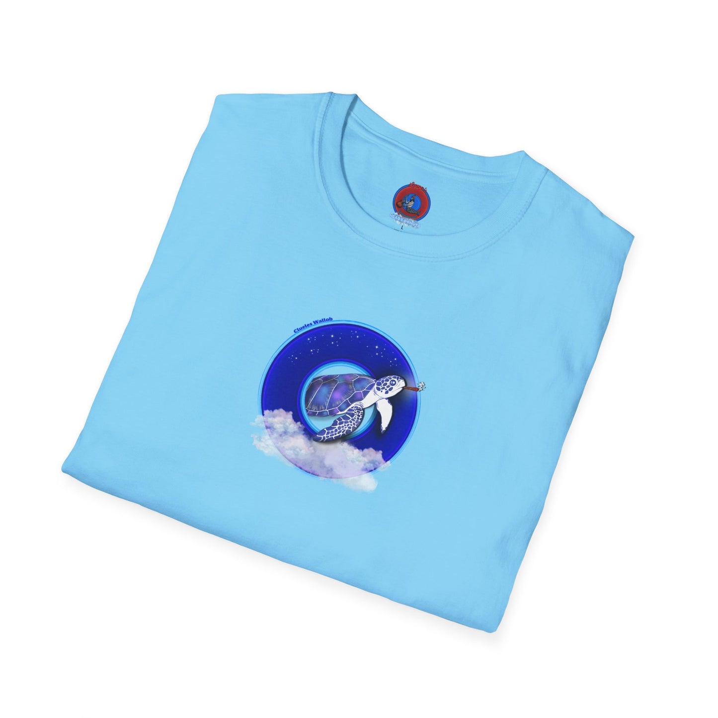 Classic Donut Tee - Unisex Soft-Style - "Clueless Wallob's Donuts" - vivid blue sky donut