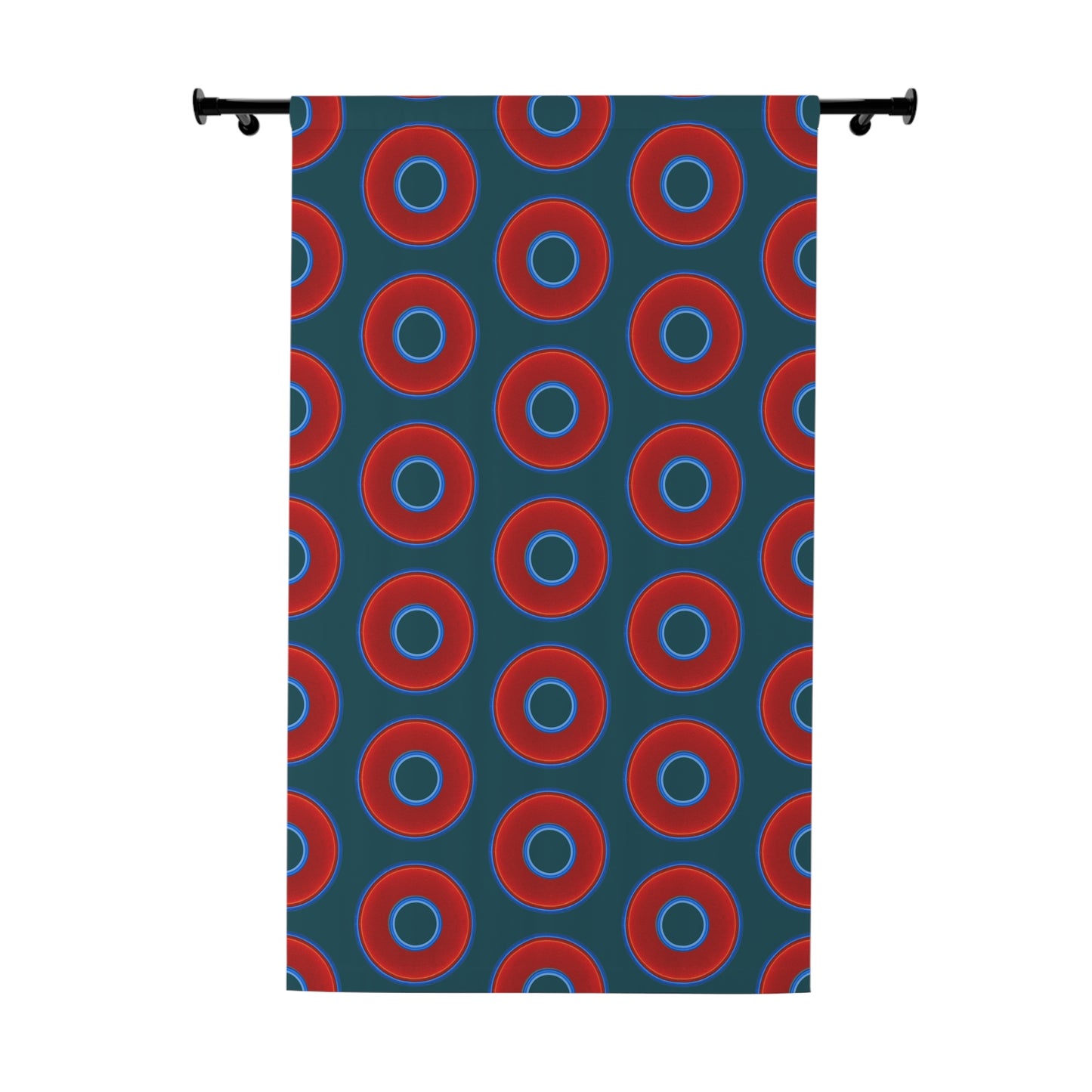 Lump's Heady Curtain w/Donuts - vivid red donut print - w/midnight teal green background - [*1 Piece / 50" x 84"]