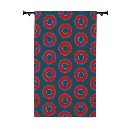 Lump's Heady Curtain w/Donuts - vivid red donut print - w/midnight teal green background - [*1 Piece / 50" x 84"]