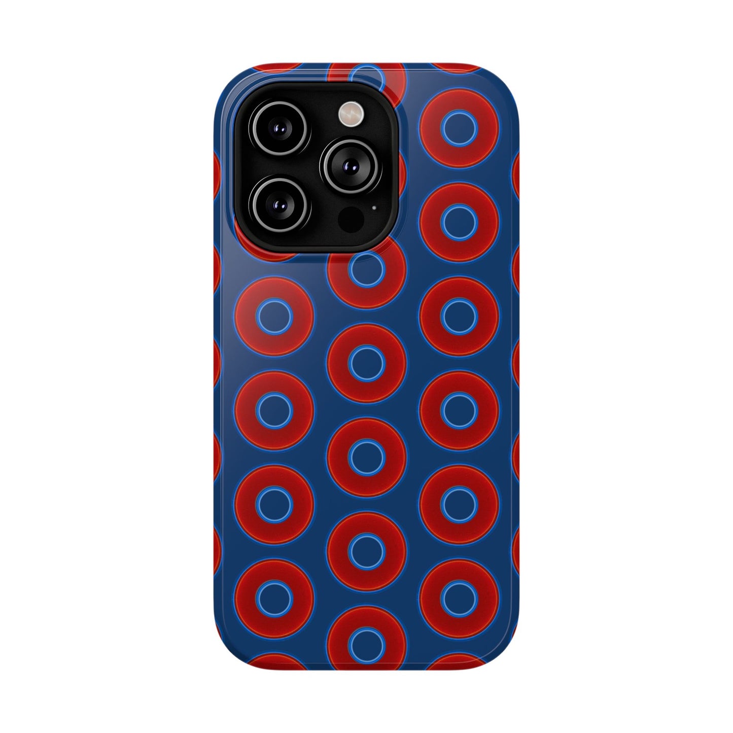 Impact-Resistant Lumpy Donut Case - red vivid donut print w/Atlantic navy blue background