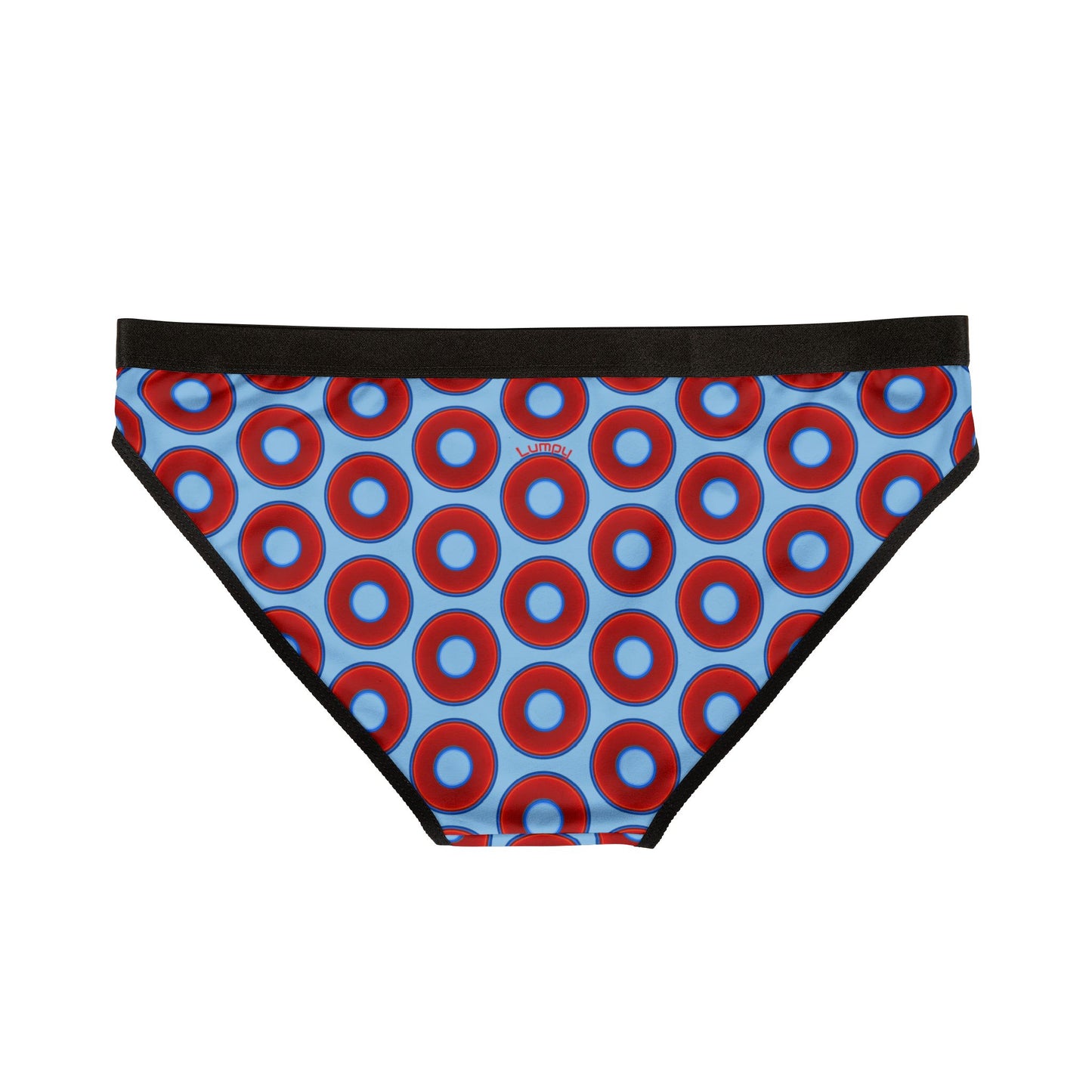 Lumpy Donut Underwear - vivid red donut print w/sky blue background