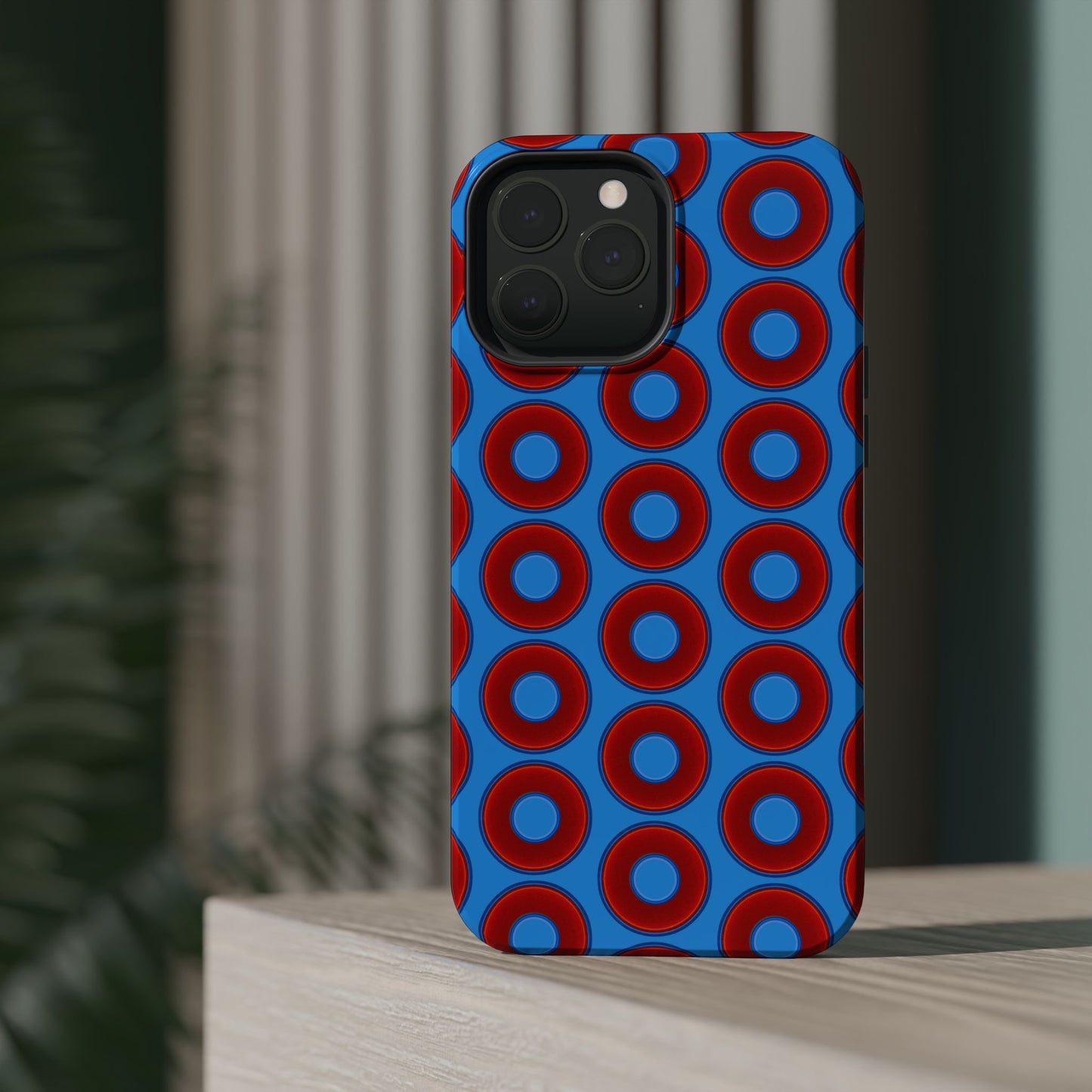 Magnetic Tough Donut Case - red vivid donut print w/sky royal blue background