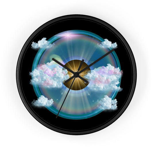 Lumpy Wall Clock - "The Divided Donut Clock" - variant 2 -  sky donut w/black background  [*charitable donut]